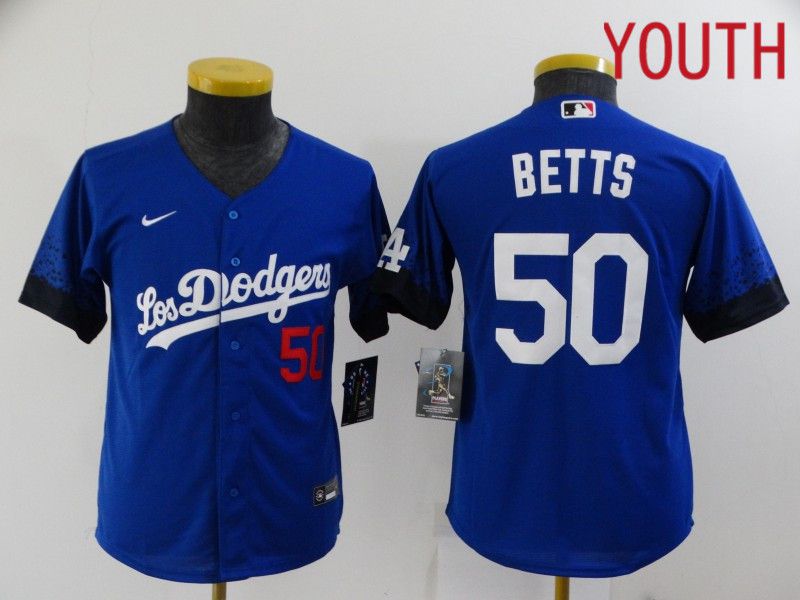 Youth Los Angeles Dodgers #50 Betts Blue City Edition Nike 2021 MLB Jersey